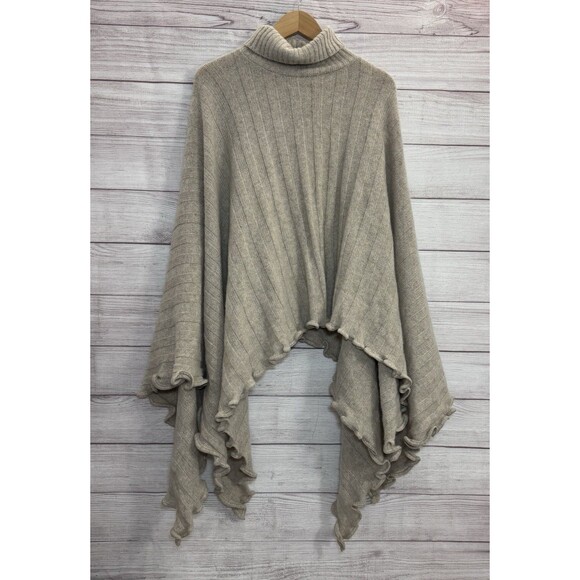 NICKY Thomson Beige Ruffled Turtle neck Cardigan / Poncho LAMBSWOOL - ANGORA - Picture 1 of 7